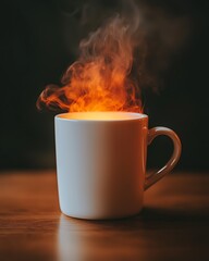 Steaming hot cup of coffee on a table