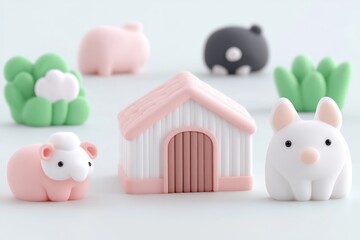 Cute farm animals and a house, perfect for kids