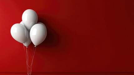 White balloons against a red wall