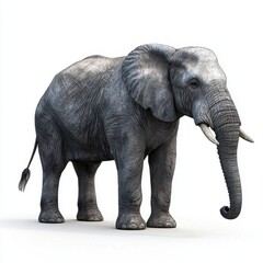 Obraz premium A majestic elephant adorned with glowing tribal patterns, surreal theme, photorealistic rendering, vibrant gold and white, isolated on white background