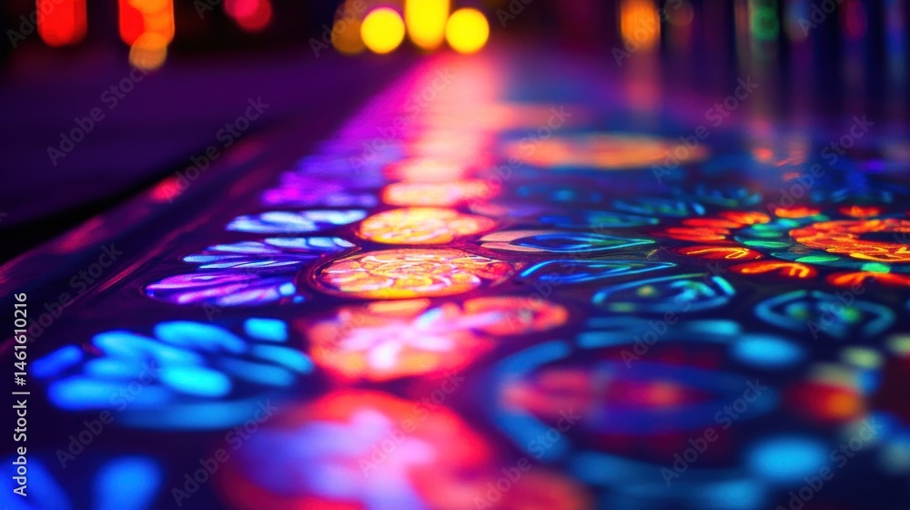 Poster intricate patterns shimmering with vibrant color and luminous glow