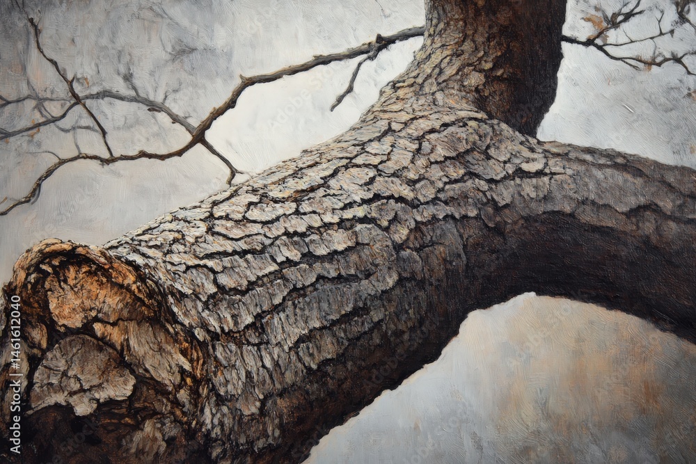 Poster close-up view of a weathered tree trunk's bark texture.