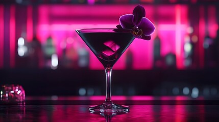 Black Orchid Cocktail in a Sleek Martini Glass