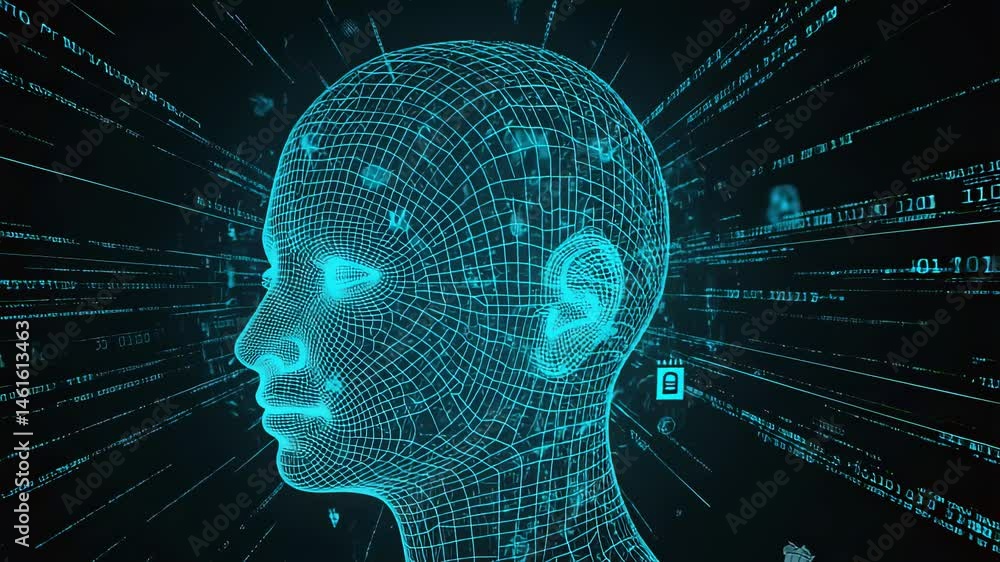 Leinwandbilder digital head with data stream visualization
