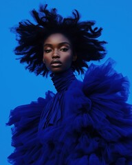 Elegant woman in bold blue fashion statement