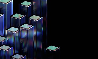 Abstract geometric blocks on black background, 3d render