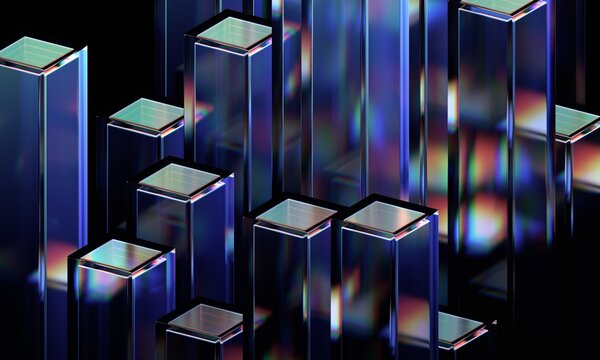 Fototapeta Abstract geometric blocks on black background, 3d render