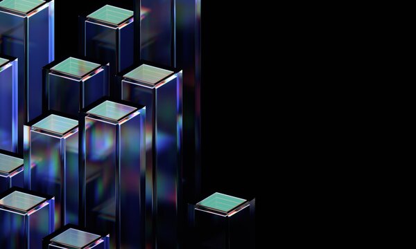 Fototapeta Abstract geometric blocks on black background, 3d render