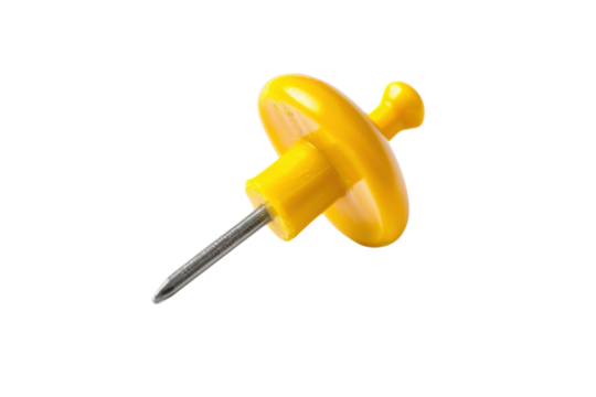 Yellow Pushpin on White Background
