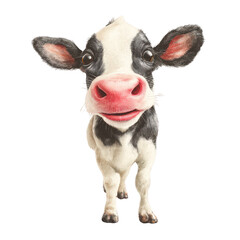 Obraz premium A cute and cheerful cartoon cow smiles sweetly at the camera on a bright white background illustration shot.