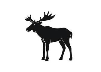 flat and minimal standing moose of silhouette vector illustration on white background