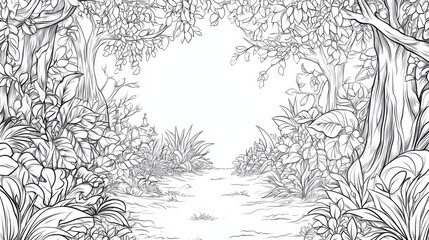 Intricate forest scene with lush foliage.