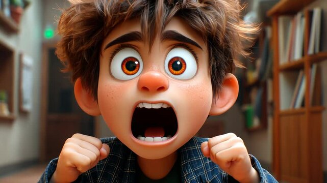 Animated boy with wide-eyed expression of surprise