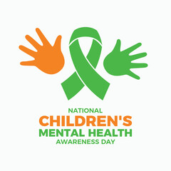 National Children's Mental Health Awareness Day poster vector illustration. Green awareness ribbon and child's handprint icon. Template for background, banner, card. Important day