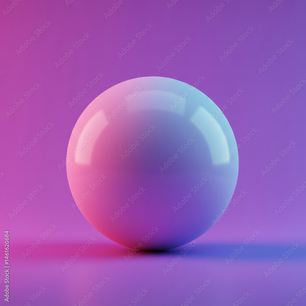 Poster single, vibrant sphere with gradient colors in a minimalist, modern studio setting. sphere rests on 