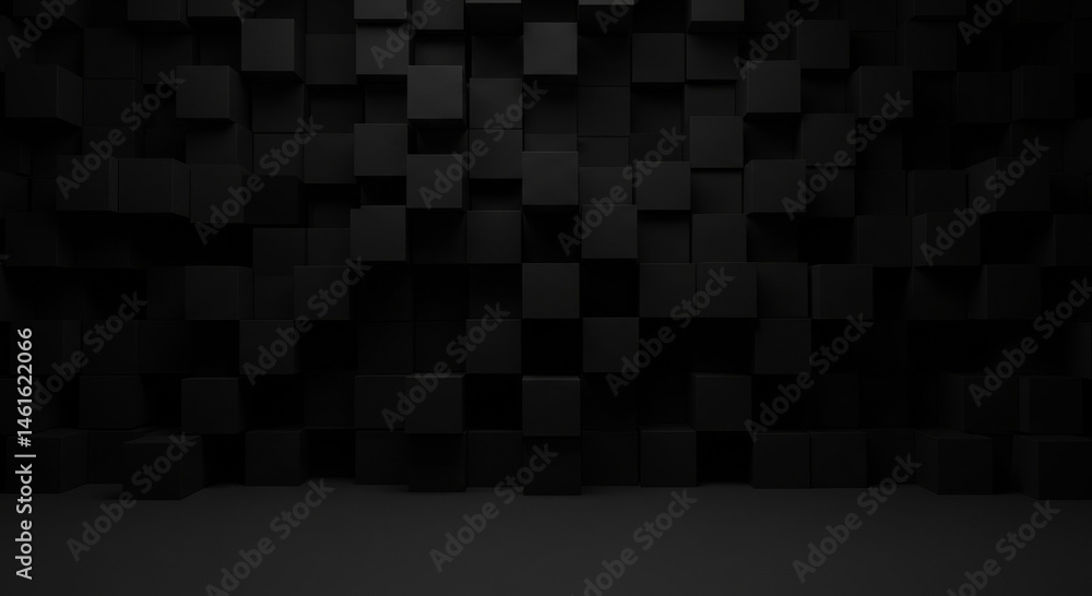 Poster abstract black cubic wall structure with no people or objects. geometric design with layered, textur
