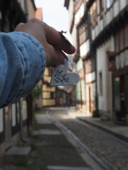 A heart-shaped souvenir on a street in Wernigerode, Germany