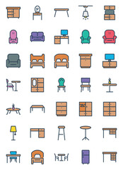 Filled outline icons set for Furniture interior