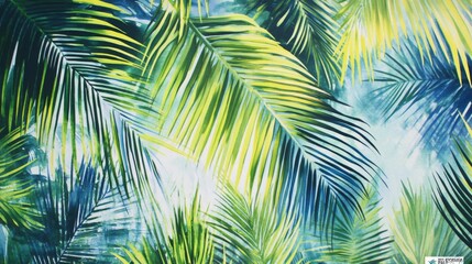 Lush green palm leaves in vibrant close-up view.
