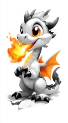 Fototapeta premium Playful cartoon dragon breathing fire fantasy world digital art whimsical colorful animated character