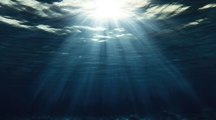 Fototapeta premium Sunlight beams through underwater clouds. Deep ocean view