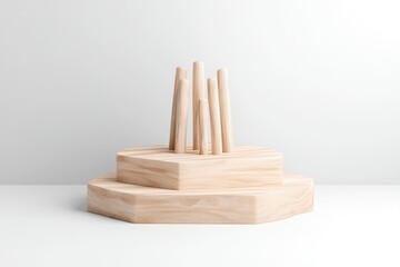 Wooden geometric podium with vertical elements