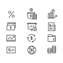 Financial and Business Icons Collection - Line Art Style
