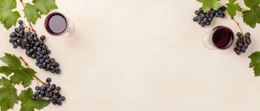 Elegant Refined Wine Party Invitation Card Mockup with Grapes and Glasses on Light Background