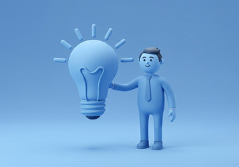 Fototapeta premium Holding Lightbulb Man Cartoon Concept Ideas and Solutions