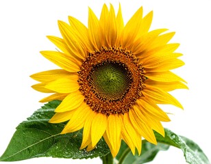 Obraz premium Vibrant Yellow Sunflower with Dew Drops on Green Leaves