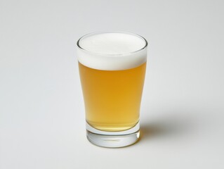 Refreshing beer in clear glass studio shot close up cold alcoholic beverage with white foam on top on white background