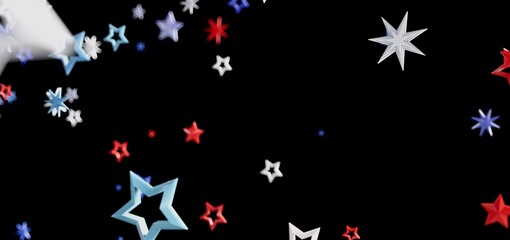 Red, white, and blue stars burst on black background. Perfect for Independence Day!