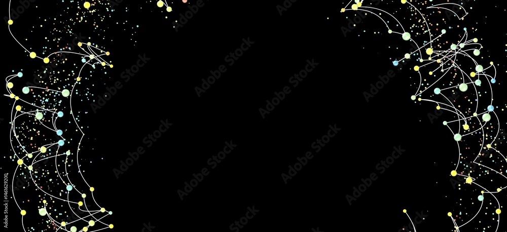 Aufkleber Modern, abstract background image featuring a network of colorful nodes and connecting lines on a black background. Ideal for technology, science, or conne