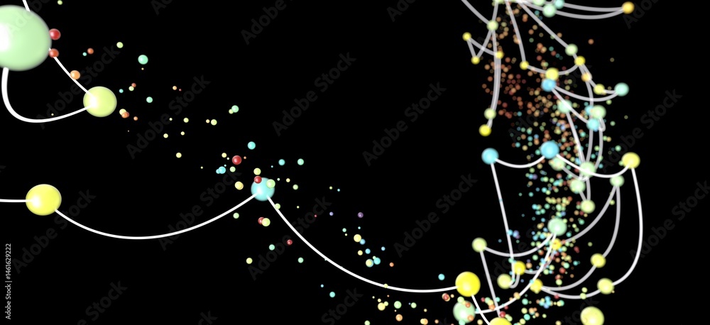 Poster Stunning abstract background with colorful spheres connected by lines. Perfect for technology, network, or connection concepts.