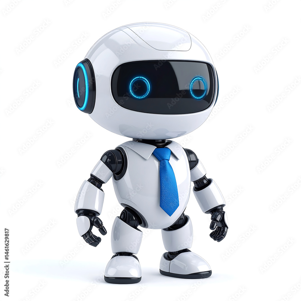 Poster happy 3d chatbot robot character – friendly ai assistant . artificial intelligence, trendy technolog