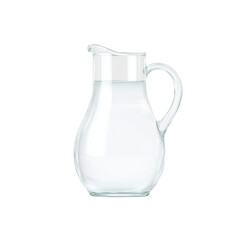 A clear glass pitcher filled with water, showcasing a simple and elegant design, isolated on white background.