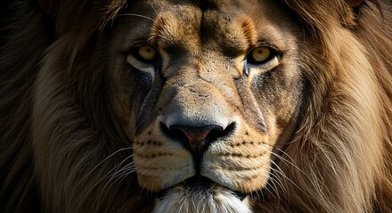 Naklejka premium Majestic Lion Portrait: Intense Gaze and Golden Eyes
