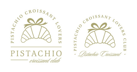 Pistachio croissant lovers club fancy flavor pastry lover girls squad funny quotes shirt design. Girly retro green aesthetic pastries with bow illustration sticker bundle pack transparent background.