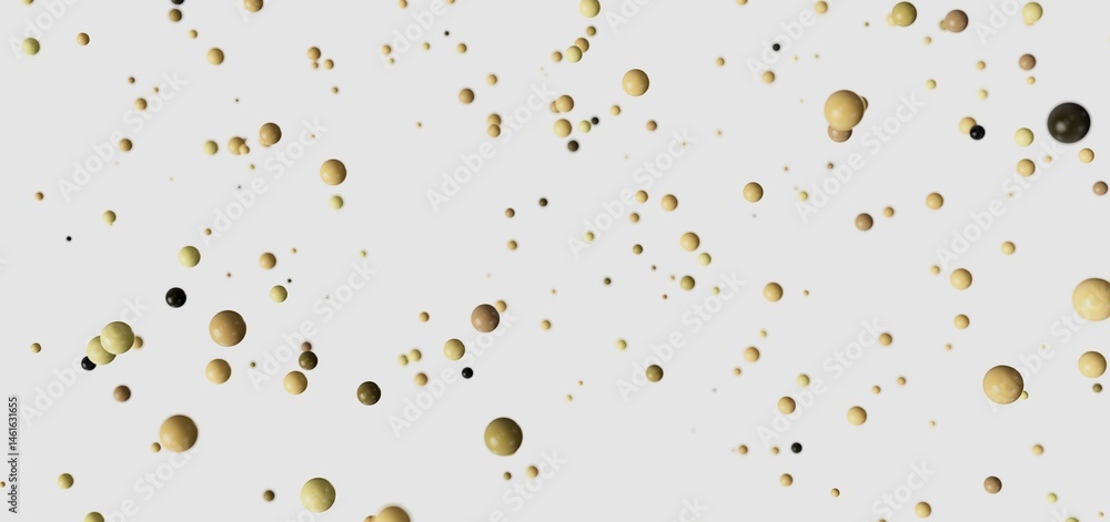 Fototapete Abstract background image featuring numerous beige and black spheres of varying sizes floating on a light gray backdrop.