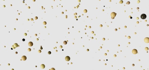 Abstract background image featuring numerous beige and black spheres of varying sizes floating on a...