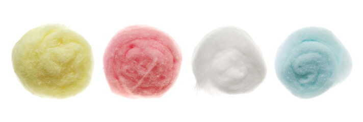 colorful cotton balls isolated on white background, clipping path