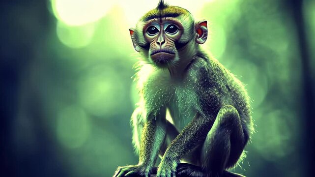 Sad monkey in jungle