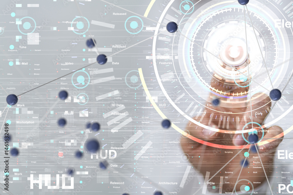 Poster Connecting lines and dots.Big data visualization