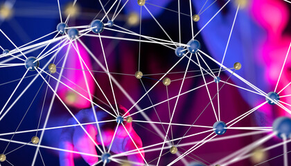 Global network. Blockchain. 3D illustration. Neural networks and artificial intelligence. Abstract