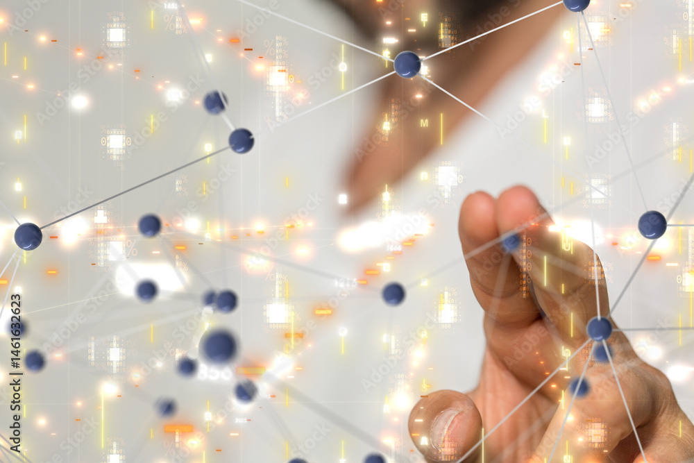 Aufkleber neural network 3d illustration. big data and cybersecurity