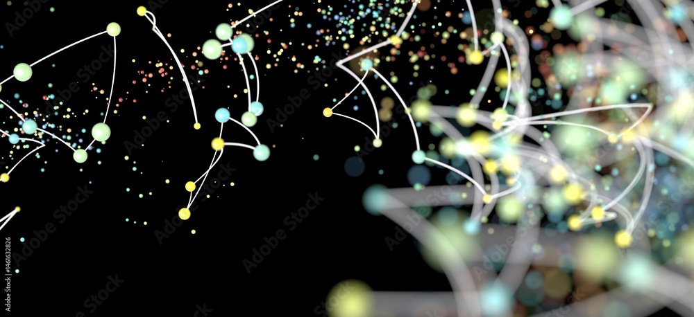 Poster Stunning abstract image depicting a network connection with colorful nodes and lines. Perfect for technology, data, and connection concepts.