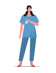  Cute female hospital medical staff standing isolated on white background. Cartoon woman nurse in medical uniform. Vector illustration Not AI generated