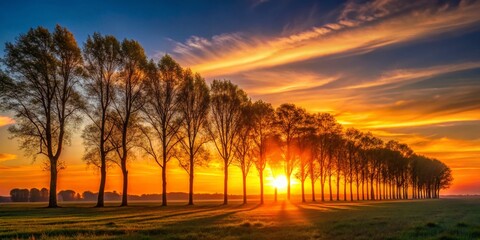Panoramic Sunset Through Silhouetted Trees - Golden Hour Landscape Photography