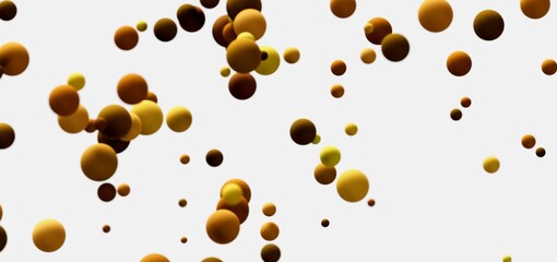 Floating golden spheres, abstract background, 3D render.