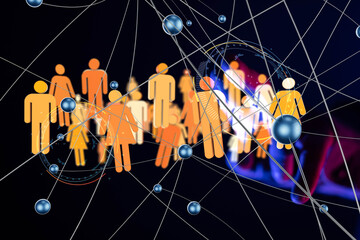 Abstract technology group and data 3d